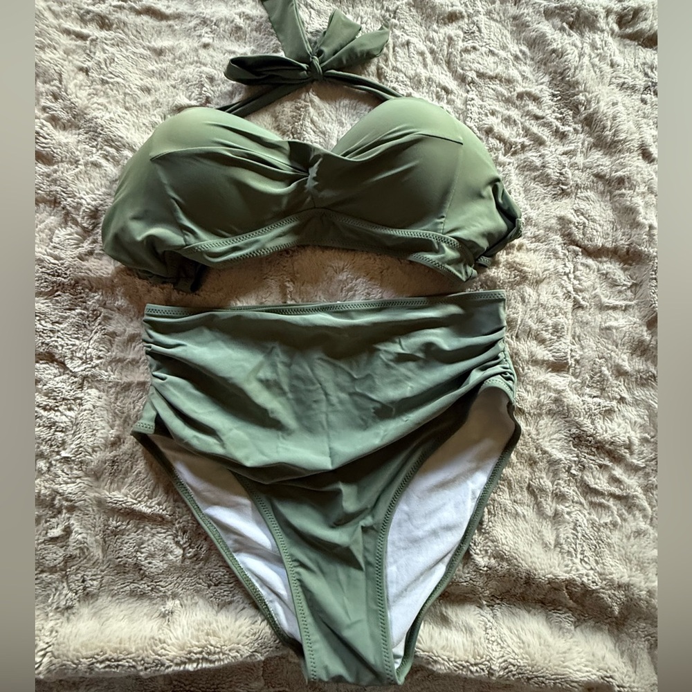 Chic Olive Halter Bikini Set